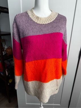 Colorblock Crewneck Sweater in Pink, Orange, Purple and Cream